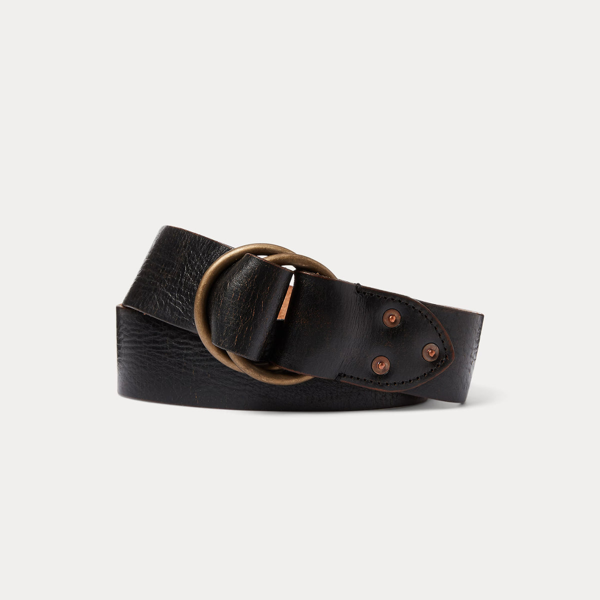 Two-Tone Black & Tan Ring-Buckle Leather Belt Most Wanted USA Wide Belt with Copper Tone Buckle - Black  main image 4
